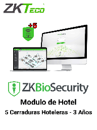 [ZKA0680012] ZKTECO BSHOTEL5ADD3Y - Modulo Adicional de Hoteleria Biosecurity Capacidad 5 cerraduras Hoteleras / 3 Años / Requiere Licencia de 25, 50 o 100 Cerraduras para poder funcionar