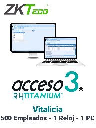 [ZKA6020009] ZKACCESO TITANIUM - Licencia para control de asistencia / 500 empleados / 1 Reloj y 1 PC / Compatible con NOI y CONTPAQ / Vitalicia