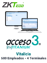 [ZKA6020010] ZKACCESO TITANIUM1P - Licencia para control de asistencia / 500 empleados / 4 terminales (PC o Reloj) / Compatible con NOI y CONTPAQ / Vitalicia